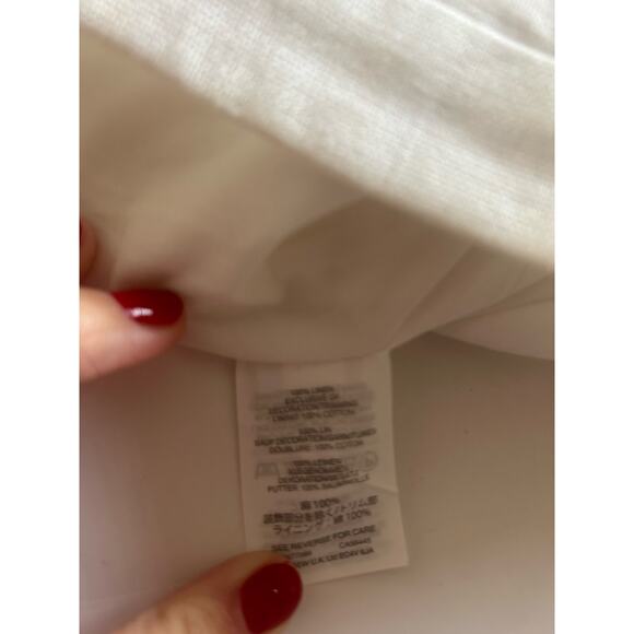 J Crew Pencil Midi Skirt 100% Linen Size 12 White w/ Navy Rickrack Trim Worn 1X - Picture 8 of 10